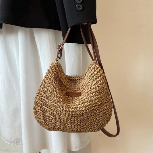 Woven Straw Shoulder Bag | Natural Fiber | Boho and Lightweight