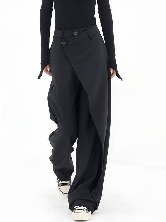 Black Asymmetric Wrap Trousers | Wide-Leg | Modern Style