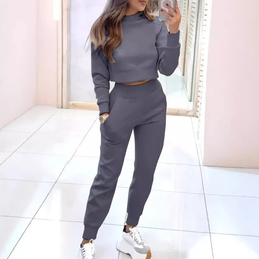 Cropped Sweatshirt and Jogger Set | Grey | Trendy and Comfortable