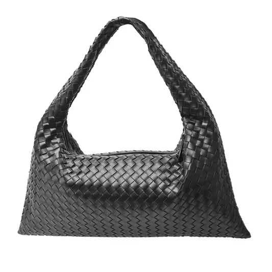 Black Woven Shoulder Bag | Textured Design | Spacious and Stylish