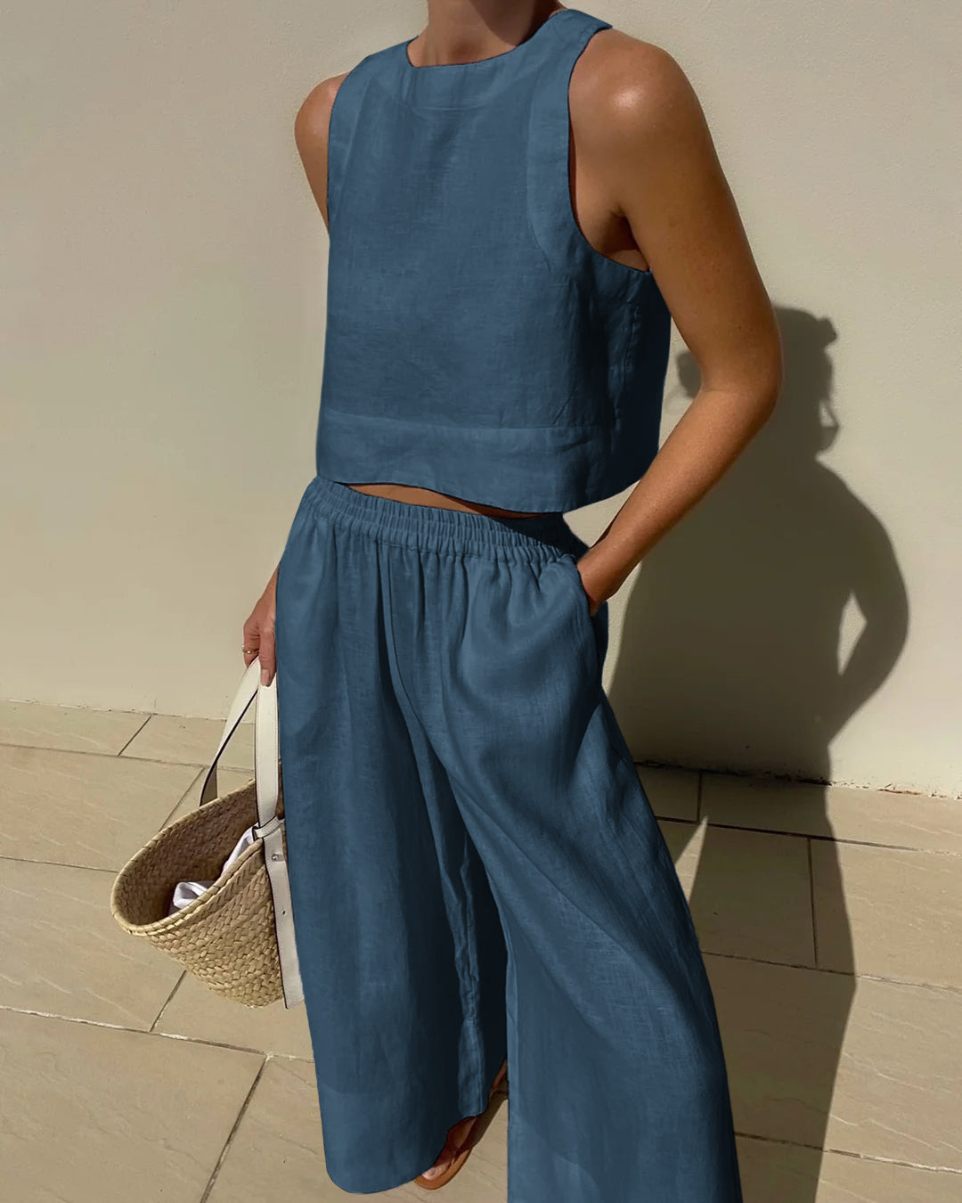 Sleeveless Linen Two-Piece Set | Minimalist Chic | Lightweight and Breathable