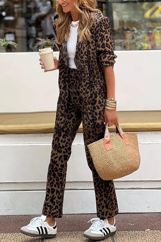 Leopard Print Two-Piece Set | Chic Blazer & Pants | Bold Style