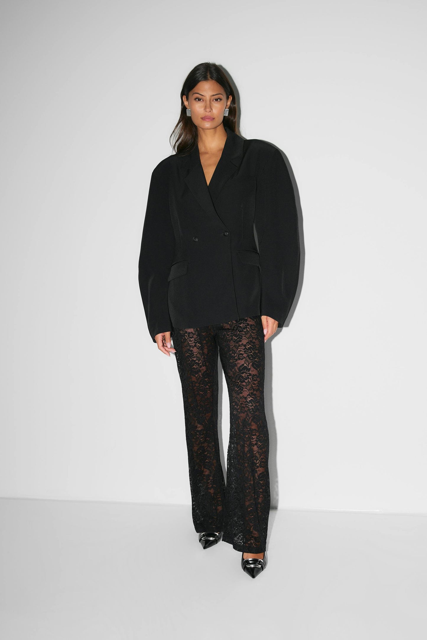 Oversized Blazer and Lace Trousers Set | Bold Elegance | Modern Style