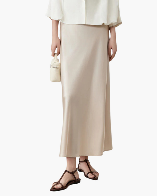 Satin Midi Skirt | Beige | Elegant and Timeless