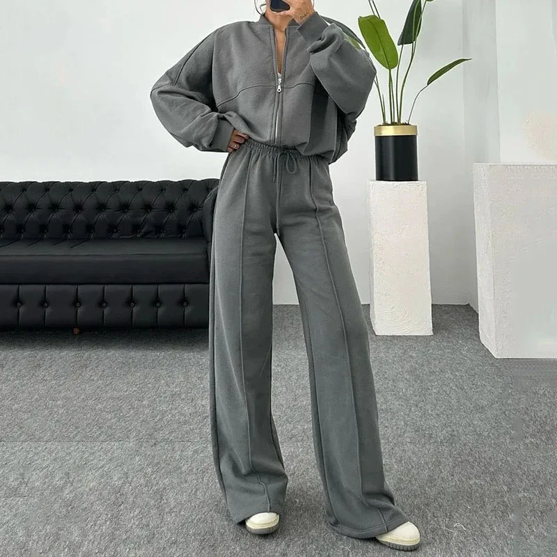 Zip-Up Sweatshirt and Wide-Leg Pants Set | Casual and Chic | Relaxed Fit