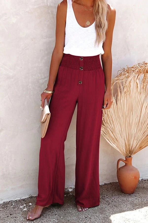 Smocked High-Waisted Wide-Leg Pants | Lightweight and Stylish | Comfortable Fit