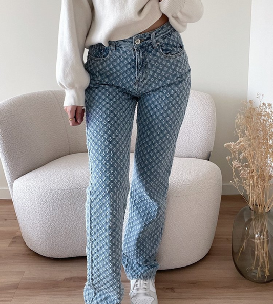 Printed Straight-Leg Jeans | Geometric Design | Unique and Comfortable