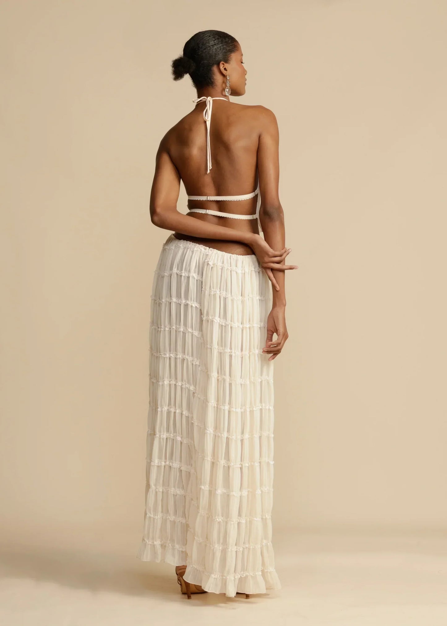 Two-Piece Ruffle Set | Halter Neck and Maxi Skirt | Light and Elegant