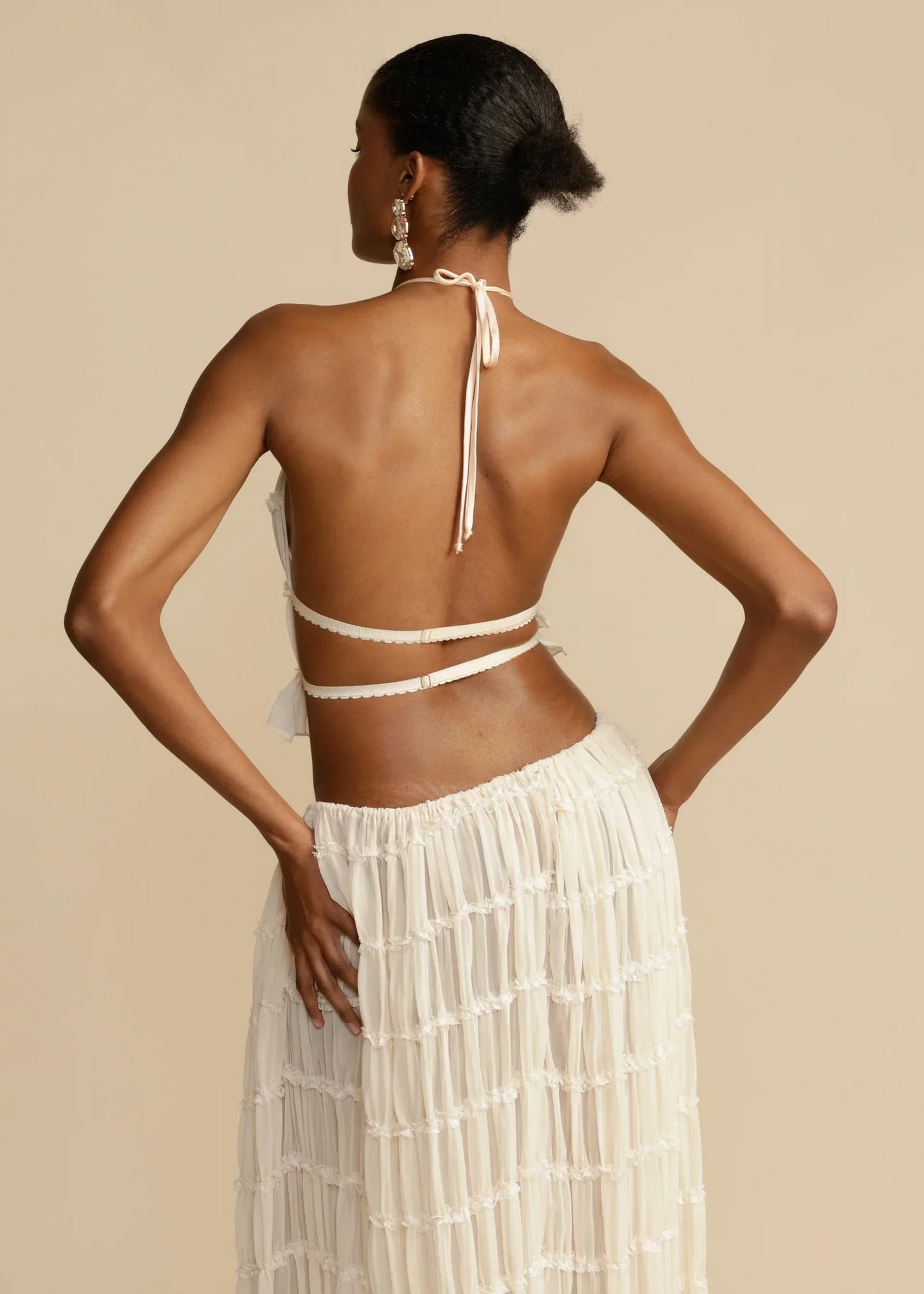 Two-Piece Ruffle Set | Halter Neck and Maxi Skirt | Light and Elegant