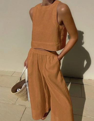 Sleeveless Linen Two-Piece Set | Minimalist Chic | Lightweight and Breathable