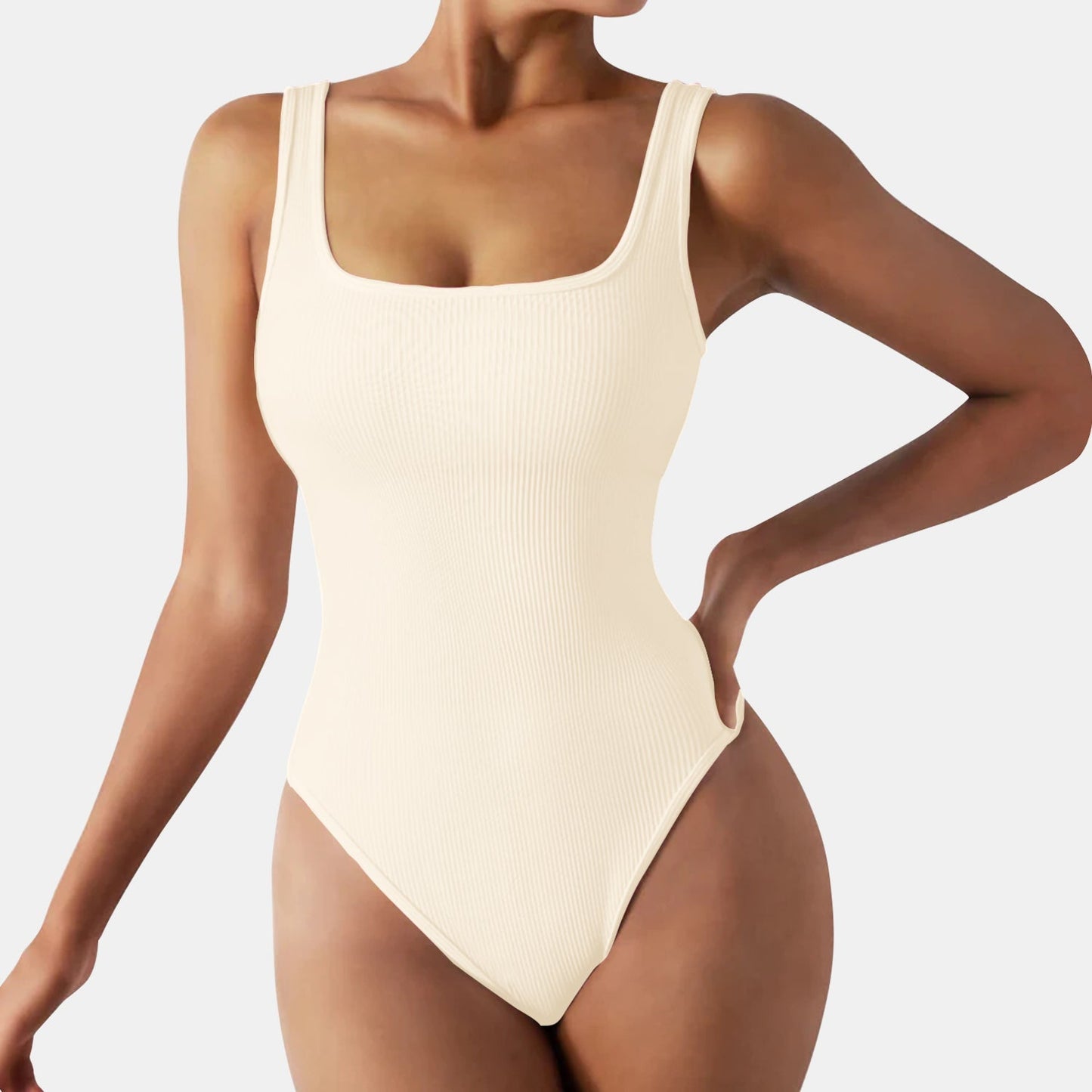 Ribbed Square-Neck Bodysuit | Brown | Minimalist and Chic