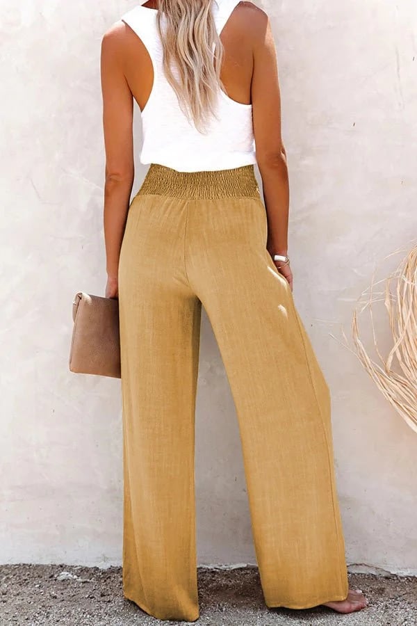 Smocked High-Waisted Wide-Leg Pants | Lightweight and Stylish | Comfortable Fit