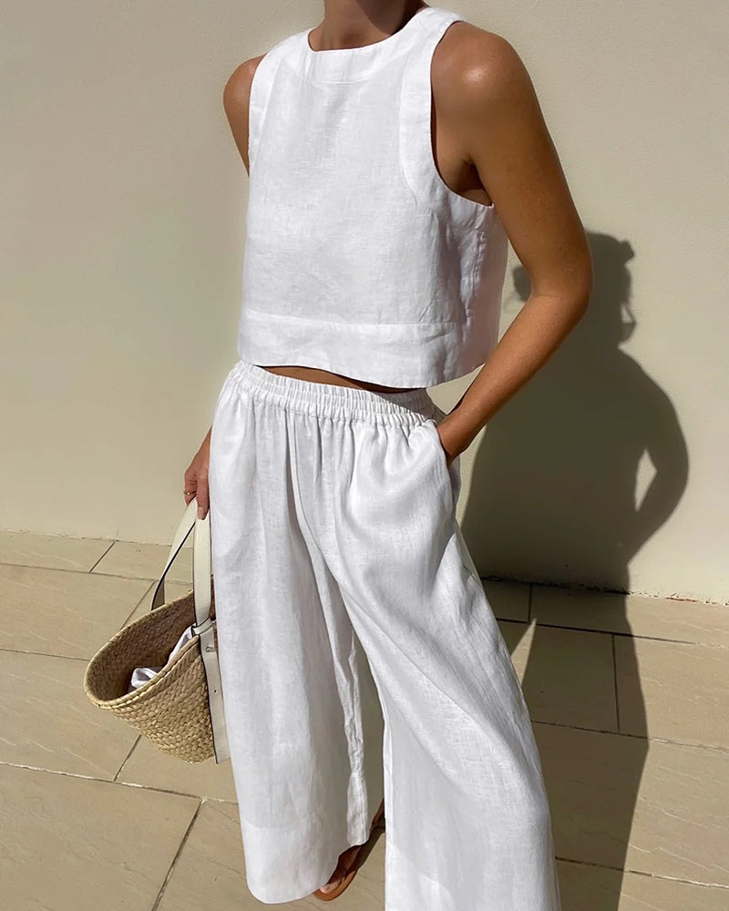 Sleeveless Linen Two-Piece Set | Minimalist Chic | Lightweight and Breathable