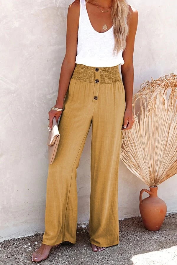 Smocked High-Waisted Wide-Leg Pants | Lightweight and Stylish | Comfortable Fit