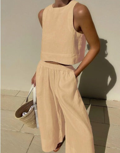 Sleeveless Linen Two-Piece Set | Minimalist Chic | Lightweight and Breathable