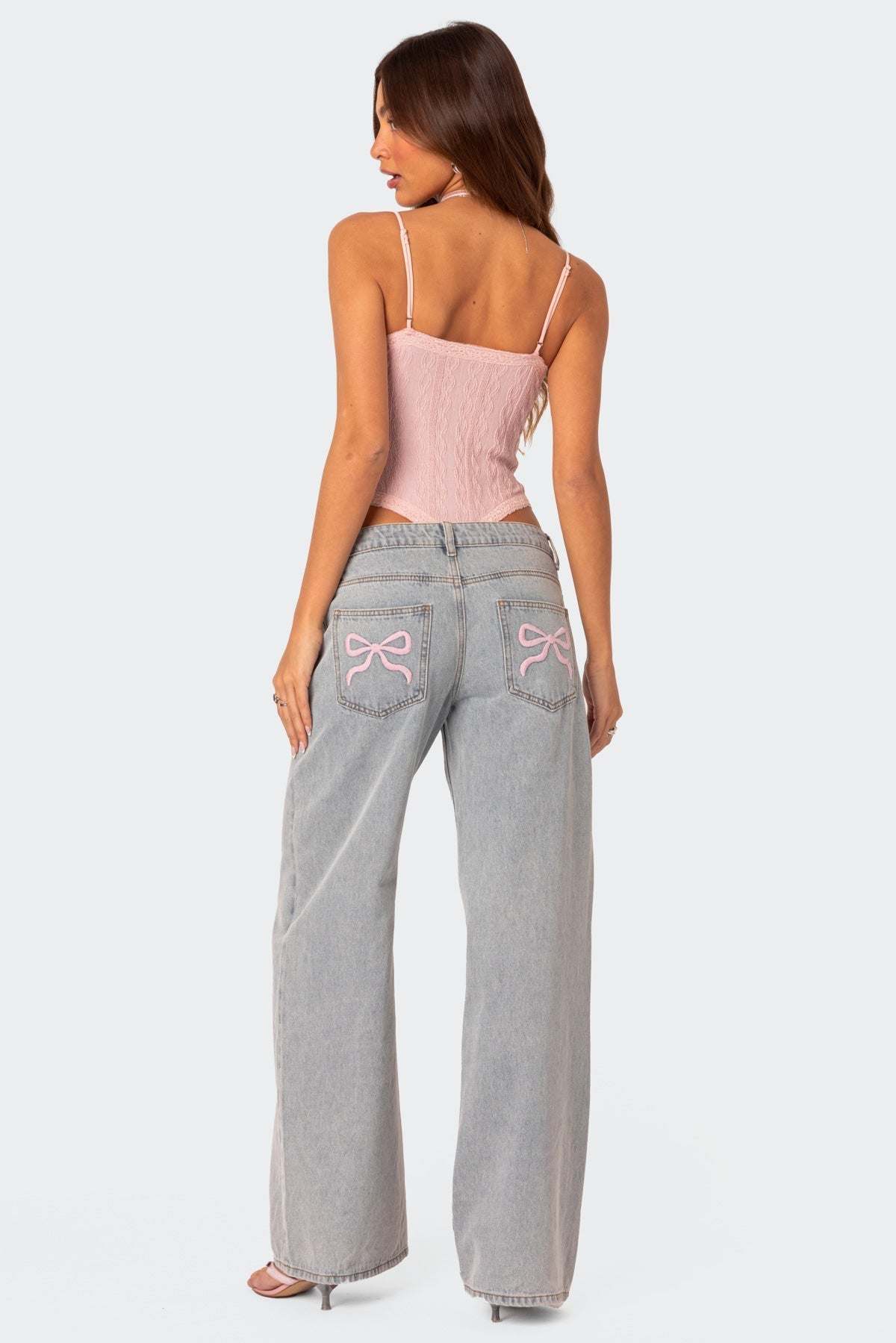 Wide-Leg Jeans with Bow Embroidery | High-Waisted | Playful & Chic