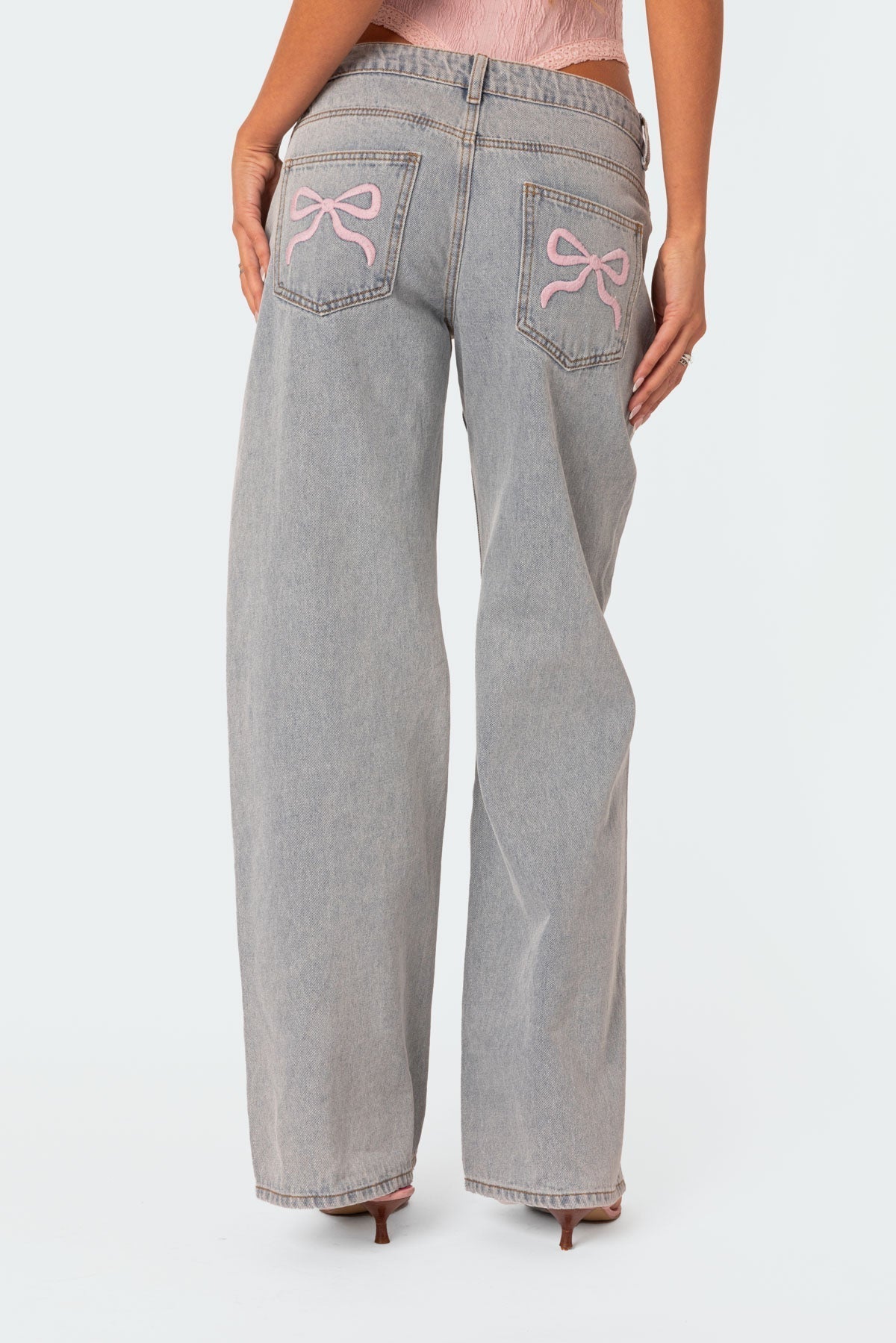 Wide-Leg Jeans with Bow Embroidery | High-Waisted | Playful & Chic