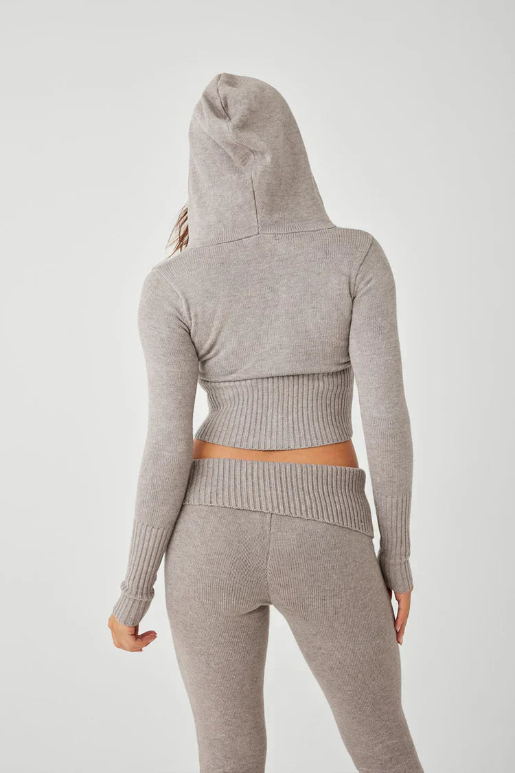 Cropped Knit Hoodie | Ribbed Texture | Stylish & Cozy