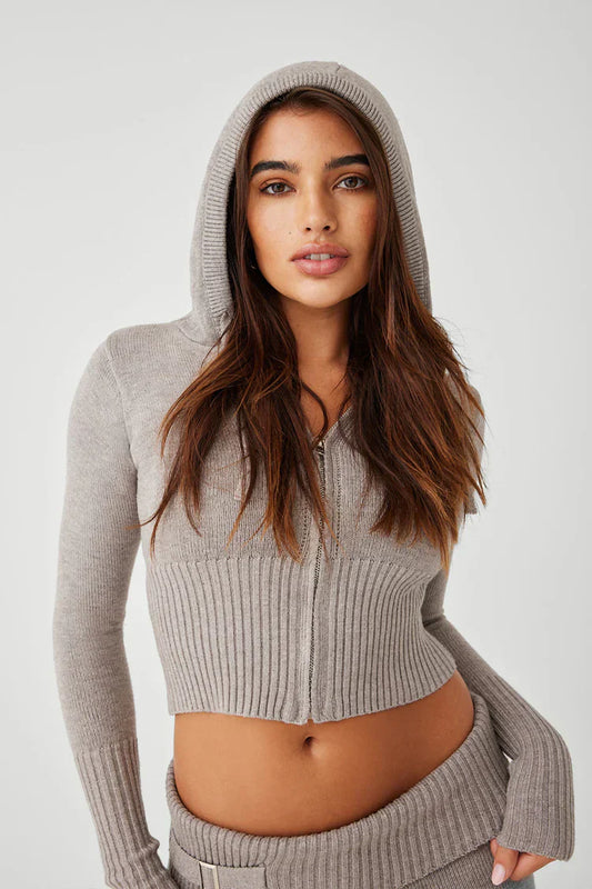 Cropped Knit Hoodie | Ribbed Texture | Stylish & Cozy