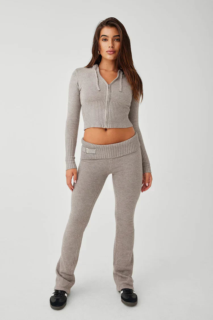 Cropped Knit Hoodie | Ribbed Texture | Stylish & Cozy