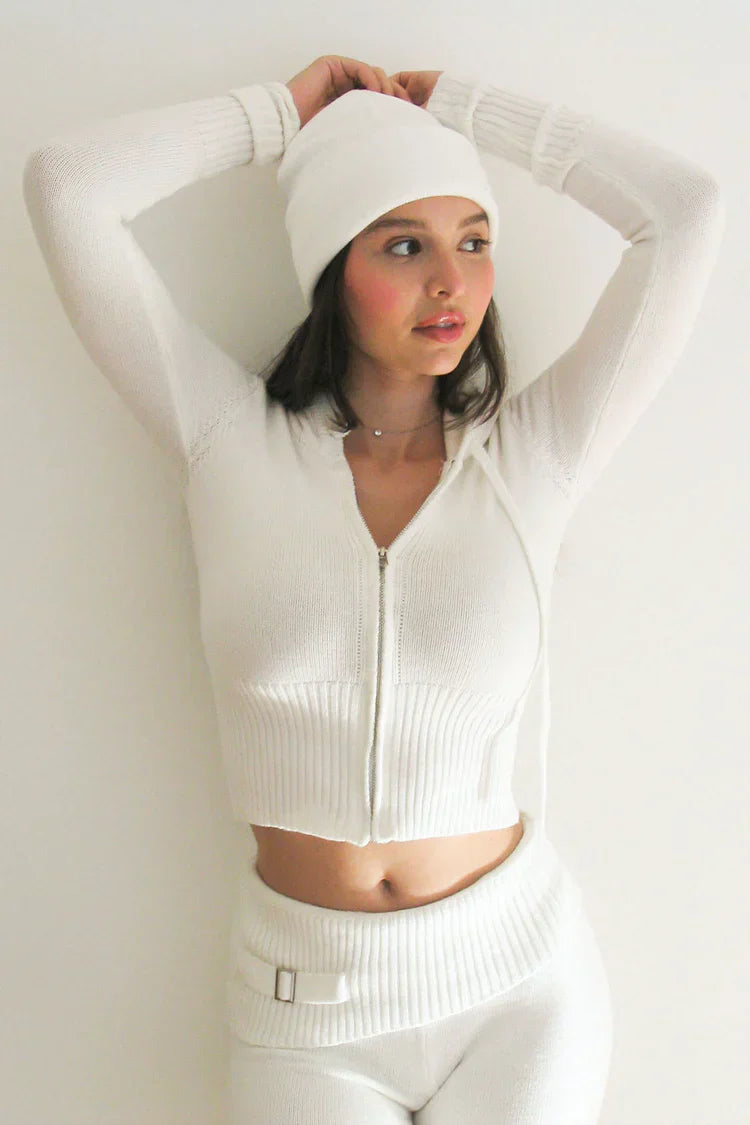 Cropped Knit Hoodie | Ribbed Texture | Stylish & Cozy