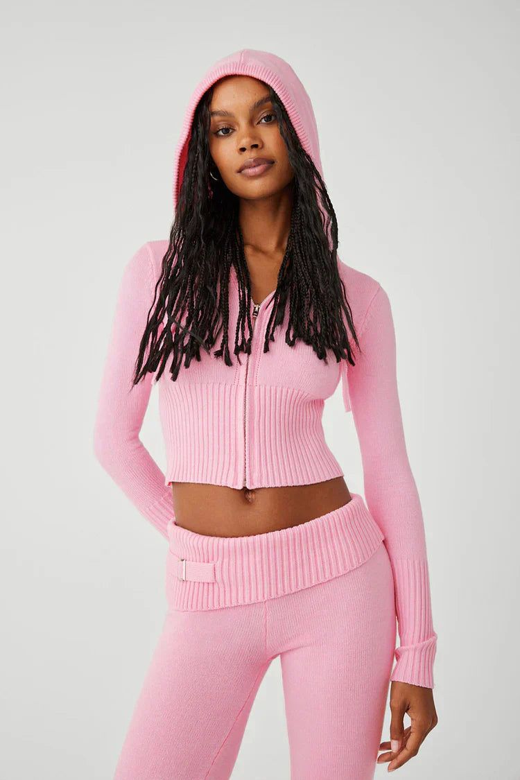 Cropped Knit Hoodie | Ribbed Texture | Stylish & Cozy