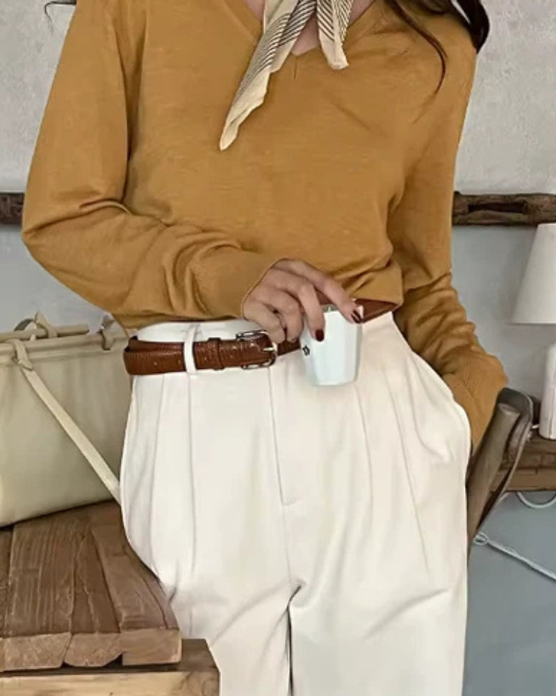 Pleated Trousers | Cream | Wide-Leg with Belt