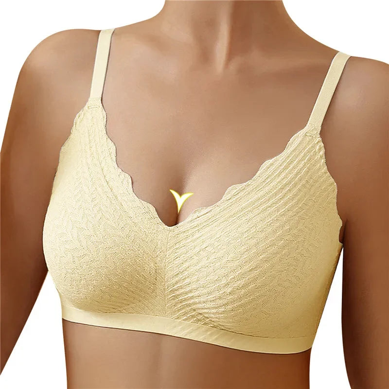 Ivory Seamless Lace Bra | Wireless | Scalloped Design