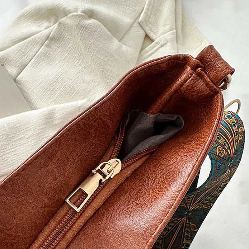 Vintage Faux Leather Shoulder Bag | Stylish and Spacious | Boho Strap Detail