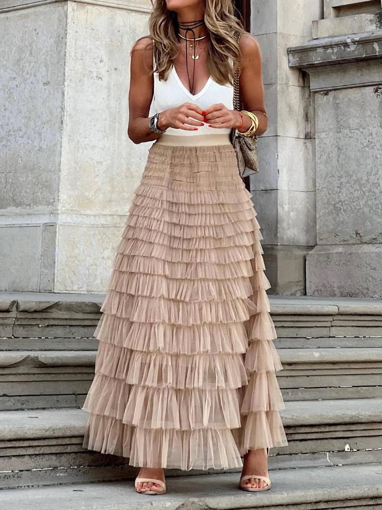 Tiered Tulle Maxi Skirt | Feminine Layers | Elegant & Flowy