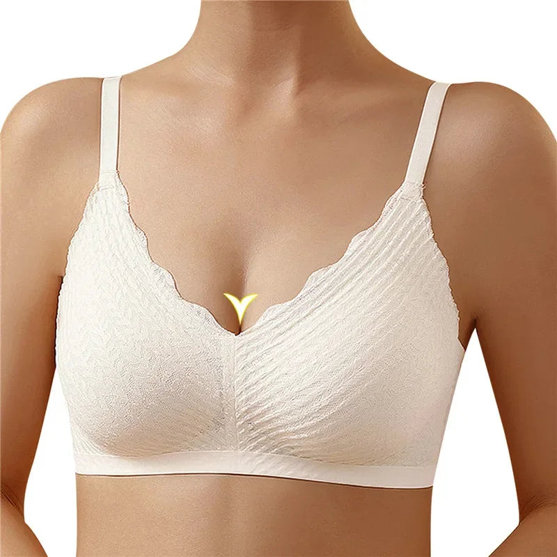 Ivory Seamless Lace Bra | Wireless | Scalloped Design