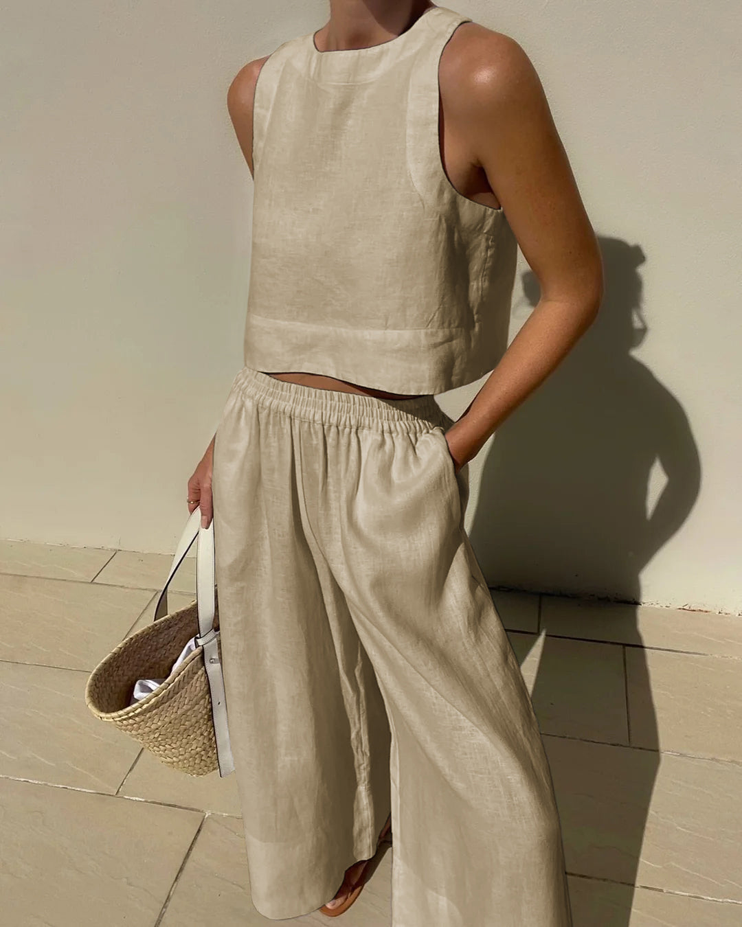 Sleeveless Linen Two-Piece Set | Minimalist Chic | Lightweight and Breathable