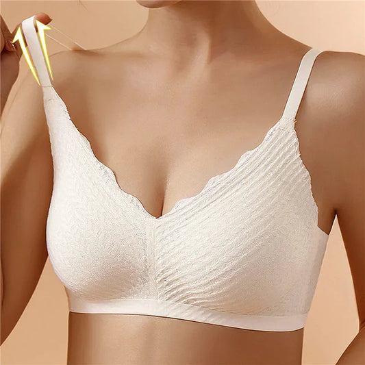 Ivory Seamless Lace Bra | Wireless | Scalloped Design