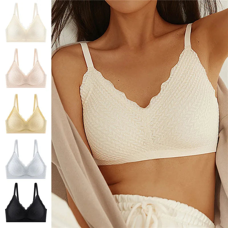 Ivory Seamless Lace Bra | Wireless | Scalloped Design