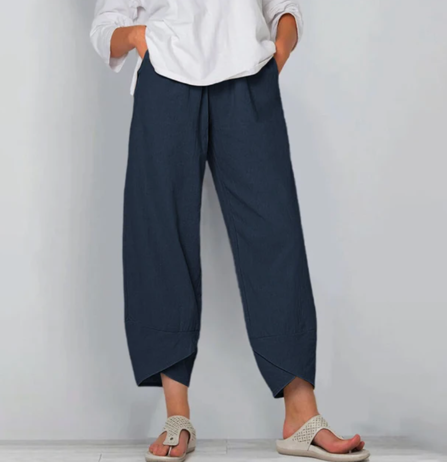 Asymmetric Cropped Pants | Cotton-Linen Blend | Stylish and Lightweight