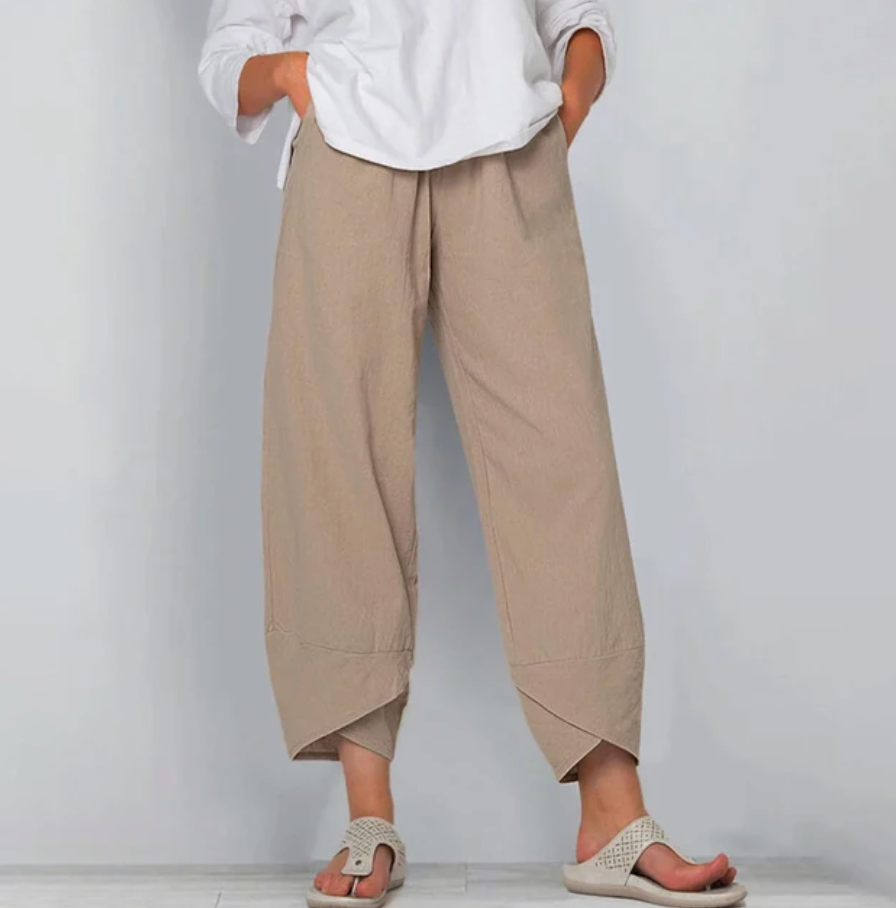 Asymmetric Cropped Pants | Cotton-Linen Blend | Stylish and Lightweight