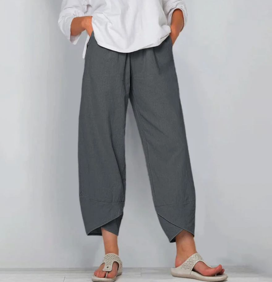 Asymmetric Cropped Pants | Cotton-Linen Blend | Stylish and Lightweight