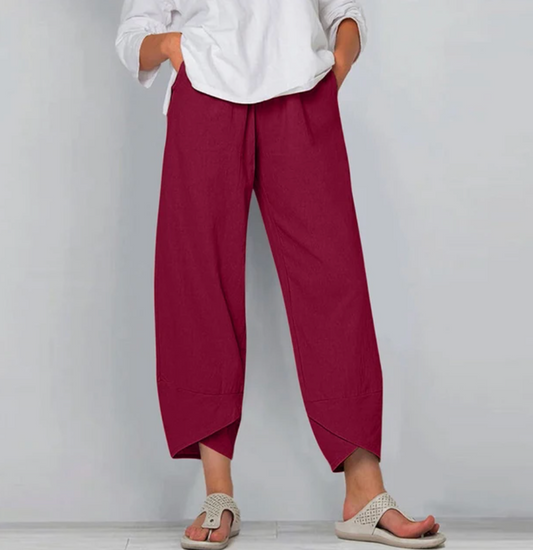 Asymmetric Cropped Pants | Cotton-Linen Blend | Stylish and Lightweight