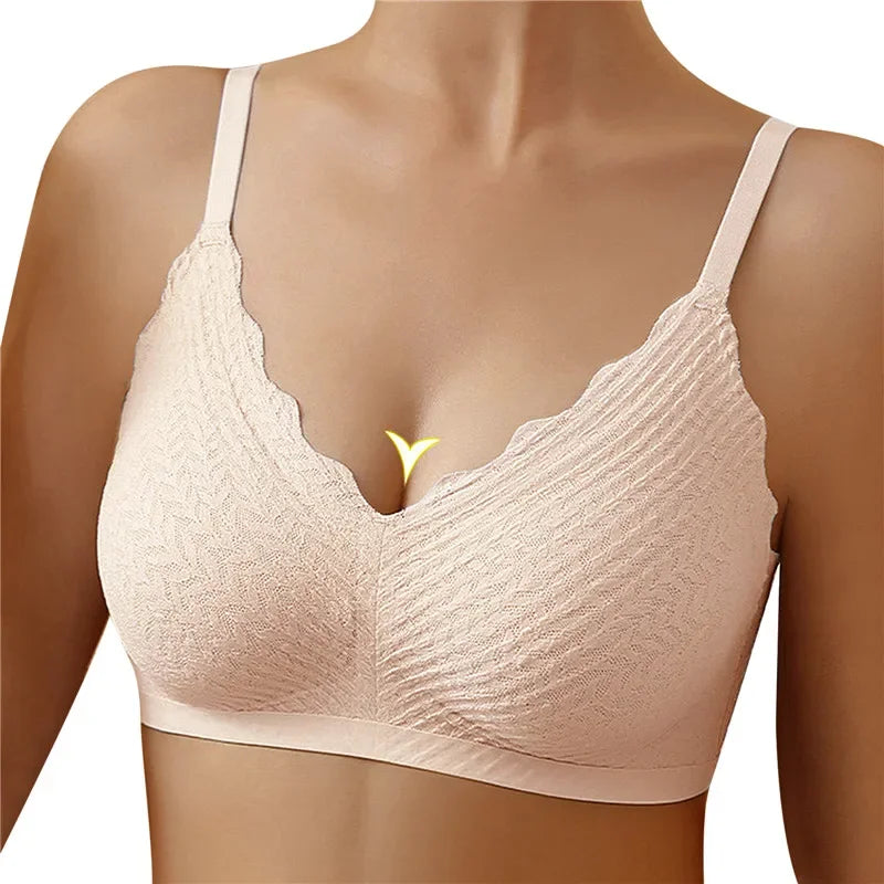 Ivory Seamless Lace Bra | Wireless | Scalloped Design