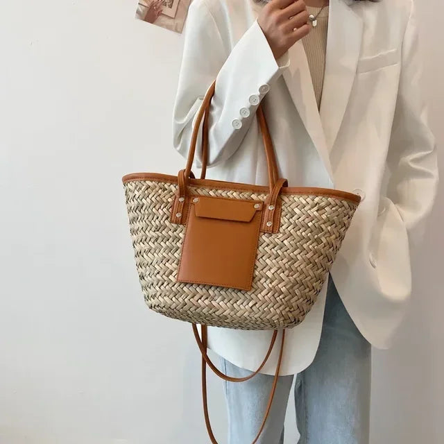 Woven Straw Tote Bag | Natural Fiber | Stylish and Spacious