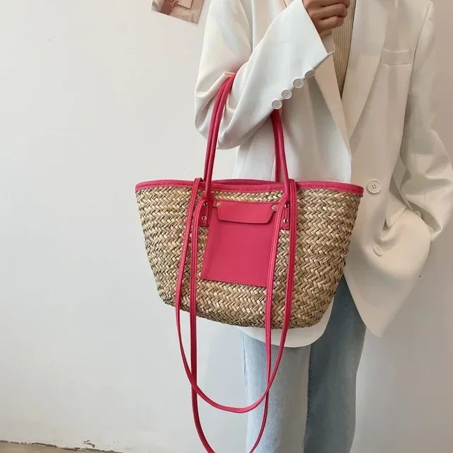 Woven Straw Tote Bag | Natural Fiber | Stylish and Spacious