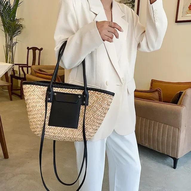 Woven Straw Tote Bag | Natural Fiber | Stylish and Spacious