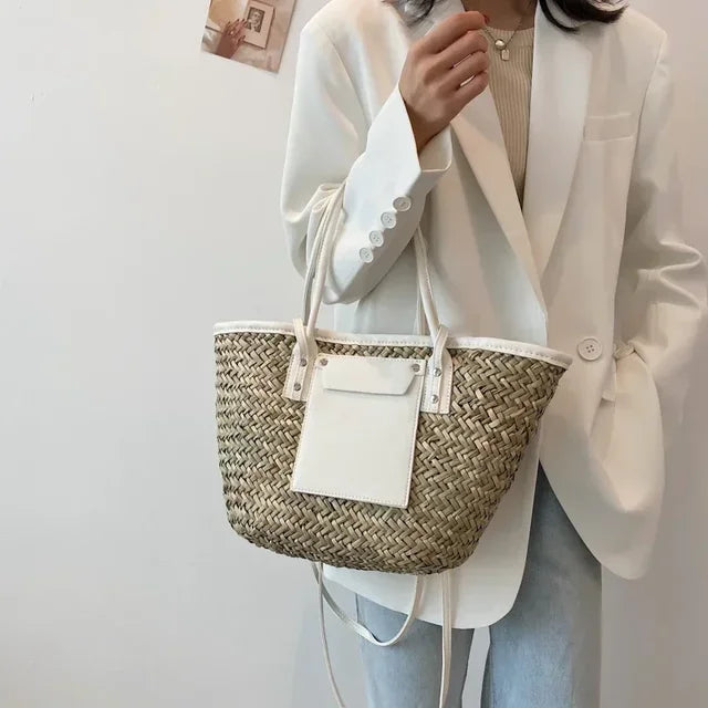 Woven Straw Tote Bag | Natural Fiber | Stylish and Spacious