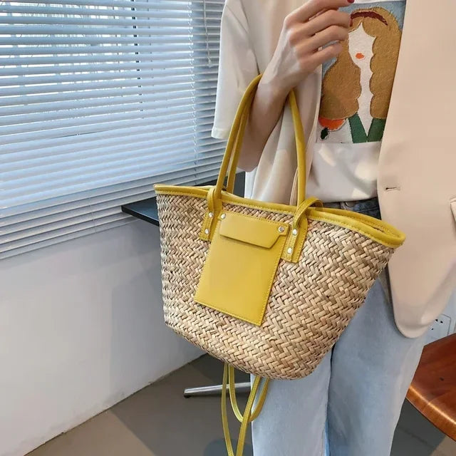 Woven Straw Tote Bag | Natural Fiber | Stylish and Spacious