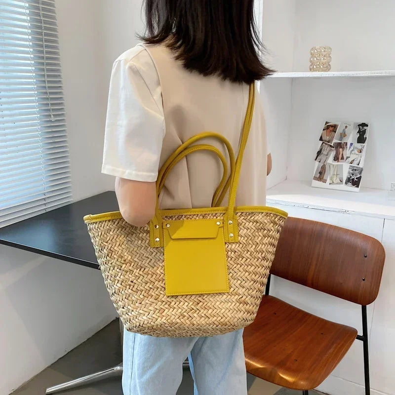 Woven Straw Tote Bag | Natural Fiber | Stylish and Spacious