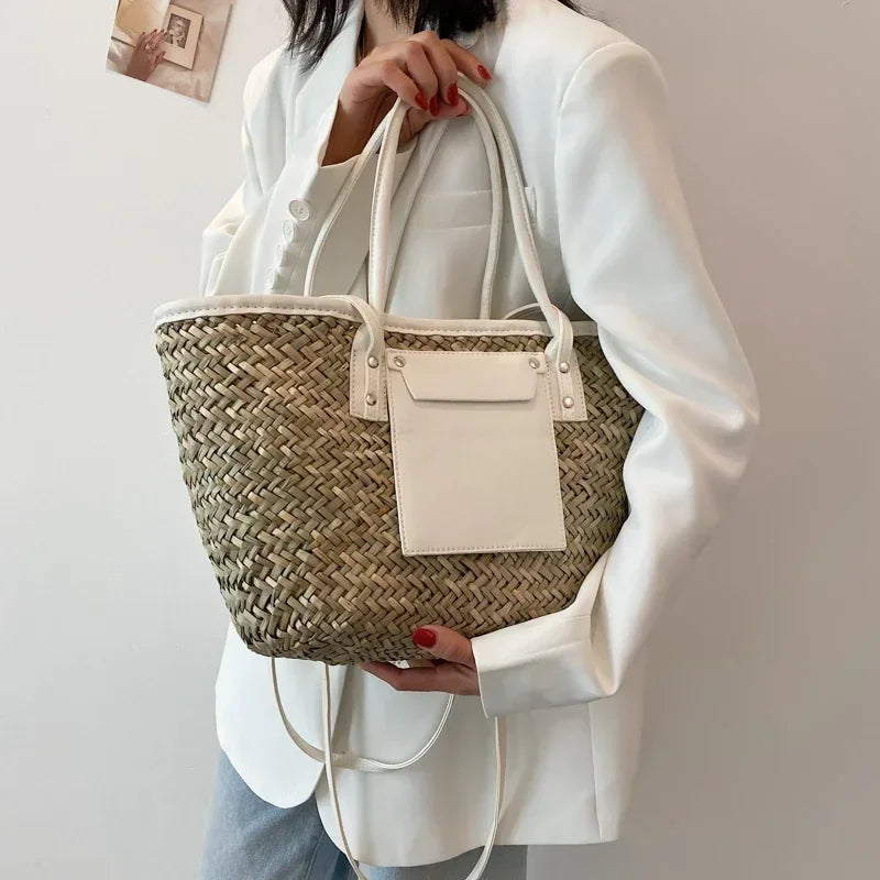 Woven Straw Tote Bag | Natural Fiber | Stylish and Spacious