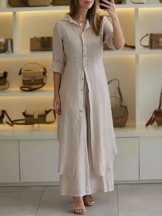 Linen Maxi Shirt Dress Set | Natural Linen | Effortless Elegance