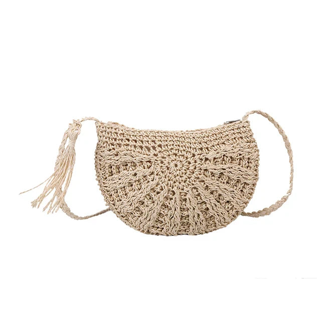 Crochet Round Straw Bag | Natural Fiber | Boho and Lightweight