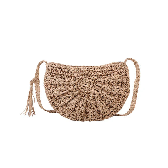 Crochet Round Straw Bag | Natural Fiber | Boho and Lightweight