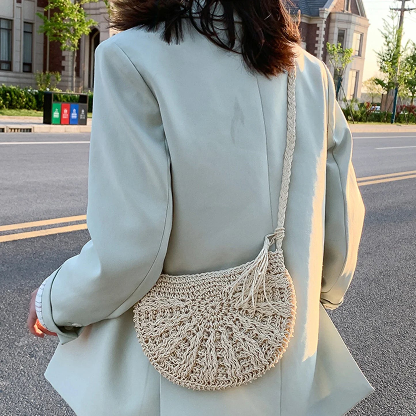 Crochet Round Straw Bag | Natural Fiber | Boho and Lightweight